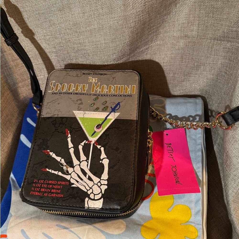NWT Betsey Johnson Black Spooky Martini looks like Book Bag
